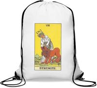 Strength 8 Wrestling A Lion Tarot Card Gym Sack Casual Drawstring Bag White