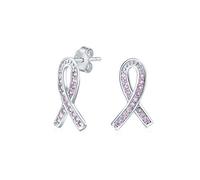 Strength and Hope Elegant Fine Pave Cubic Zirconia CZ Pink Ribbon Breast Cancer Survivor Stud Earrings For Women .925 Sterling Silver