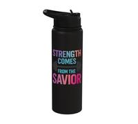 Strength Comes from The Savior Gym Weightlifting Christian Stainless Steel Insulated Water Bottle