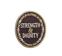 Strength & Dignity Iron On Patch 2.5" x 2.9" | 1-Pack Embroidered Sew On Patches for Clothing, Jeans, Jackets, Backpacks, Hoodies - Proverbs 31:25 Christian Women Applique