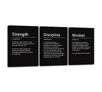Strength Discipline Mindset Noun Inspirational Painting Wall Art 3 Pieces Canvas Print Office Wall Decor Poster Inspiring Framed Motivational Quotes for Wall Art Decoration Ready to Hang[36''Wx 16''H]