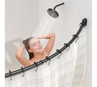 Strength Enemy Adjustable Curved Shower Curtain Rod Rustproof Expandable Stainless Steel Metal Shower Rod 140-200cm Telescoping Design Exquisite Customizable for Bathroom, Need to Drill, Black