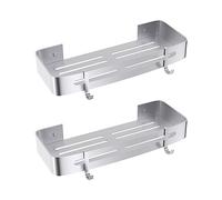Strength Enemy Shower Corner Shelf, Space Aluminum Shower Rack, Bathroom Shelves, Wall Mounted No Drilling Rectangle bathroom shelf Basket with Hook (2 Packs, Silver)