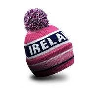 Strength & Honour Ireland Beanie Hat - Pompom Acrylic Double Knitted Soft Touch Super Warm Unisex Adult Ladies Rugby Supporters Fans Ski Hat, Gift, Pink Version, Super Warm Soft Touch