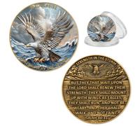 Strength in The Storm Colorized Challenge Coin Isaiah 40:31 Religious Faith Token 3D Zinc Alloy Eagle Scripture Keepsake Inspirational Gift for Men Women Christians