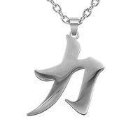 Strength Kanji Necklace Black Japanese Pendant for Women Men Stainless Steel Symbol Jewelry Chain Good Luck Charm Necklaces, Plastic, No Gemstone