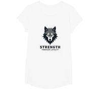 Strength Through Loyalty Wolf Pack Motto T-Shirt, Girls, White, XS