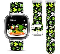 Strenme Holiday Shamrocks Watch Band Compatible with Fitbit Versa 4/Versa 3/Sense 2/Sense, Lucky Clover St Patricks Day Gift Replacement Smartwatch Strap
