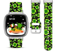 Strenme Holiday Shamrocks Watch Band Compatible with Fitbit Versa 4/Versa 3/Sense 2/Sense, Lucky Clover St Patricks Day Gift Replacement Smartwatch Strap