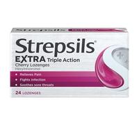 Strepsils Extra Triple Action, Cherry, Sore Throat Lozenges, 24 Total, Sore Throat Relief, Soothes Sore Throat, Effective Relief, Works In 5 Minutes, Extra Pain Relief, Sore Throat, Medication