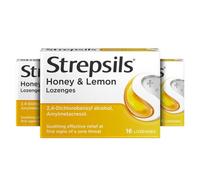 Strepsils Honey and Lemon , 16 Throat Lozenges X 3, 48 Total, Sore Throat Relief, Soothes Throat, Relieves Throat Irritation, Fast Acting, Effective Relief, Sore Throat, Medication