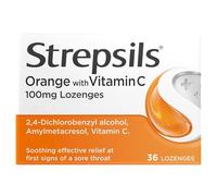 Strepsils Orange Vitamin C Lozenges, 100mg, 36 Count, Fast-Acting Sore Throat Relief, Soothes In 2 Hours, Effective Discomfort Medication