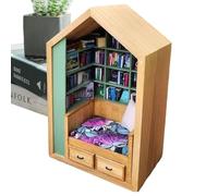 Stress Bookshelf Toy - Miniature Wooden Bookshelf Stress Reliever | Tiny Library | Miniature Bookshelf Pocket anxiiety Bookshelf | Wooden Tiny Book Library Stress Reliever Bookshelf with 200 Books