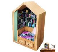 Stress Bookshelf Toy - Miniature Wooden Bookshelf Stress Reliever | Tiny Library | Miniature Bookshelf Pocket anxiiety Bookshelf | Wooden Tiny Book Library Stress Reliever Bookshelf with 200 Books