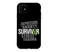 Stress Depression Survivor Anxiety Awareness Green Ribbon Case for iPhone 11
