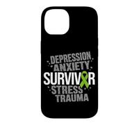 Stress Depression Survivor Anxiety Awareness Green Ribbon Case for iPhone 14