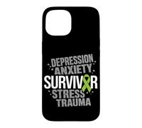 Stress Depression Survivor Anxiety Awareness Green Ribbon Case for iPhone 15
