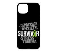 Stress Depression Survivor Anxiety Awareness Green Ribbon Case for iPhone 15 Plus
