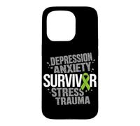 Stress Depression Survivor Anxiety Awareness Green Ribbon Case for iPhone 15 Pro