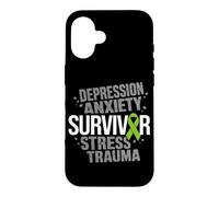 Stress Depression Survivor Anxiety Awareness Green Ribbon Case for iPhone 16