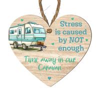 Stress Relief Campervan Decor - "Stress is Caused by Not Enough Time Away in Our Caravan!" Hanging Heart Plaque - Gift for van Owners - For Caravan-Lovers (Small: 10 cm (H) × 9 cm (W))