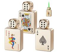 Stress-Relief Rotating Dice Lighter, 2026 New Refillable Butane Gas Lighter with 360° Spinning Dice, Windproof Green Flame Lighters Adjustable Refillable Zinc Alloy Body, Fidget-Friendly(GOLD-3PCS)