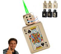 Stress-Relief Rotating Dice Lighter, 360° Metal Poker Dice Lighter Fire Windproof Green Flame, Pull-to-ignite Design, Adjustable Refillable Lighters(Gold,King of Spades)
