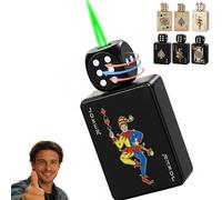 Stress-Relief Rotating Dice Lighter, 360° Metal Poker Dice Lighter Fire Windproof Green Flame, Pull-to-ignite Design, Adjustable Refillable Lighters(Black,King)