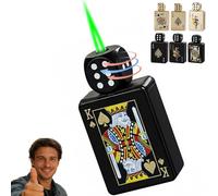 Stress-Relief Rotating Dice Lighter, 360° Metal Poker Dice Lighter Fire Windproof Green Flame, Pull-to-ignite Design, Adjustable Refillable Lighters(Black,King of Spades)
