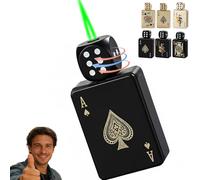 Stress-Relief Rotating Dice Lighter, 360° Metal Poker Dice Lighter Fire Windproof Green Flame, Pull-to-ignite Design, Adjustable Refillable Lighters(Black,Ace of Spades)