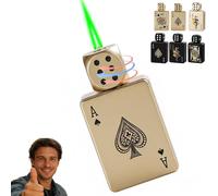 Stress-Relief Rotating Dice Lighter, 360° Metal Poker Dice Lighter Fire Windproof Green Flame, Pull-to-ignite Design, Adjustable Refillable Lighters(Gold,Ace of Spades)