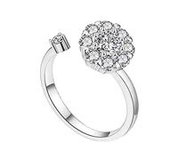 Stress-Relieving Diamond Zirconia Women's Pink Luck Good Ring Rotatable Ring Rings Storyteller Jewelry (White, One Size)
