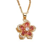 Stress-Relieving Rotating Five-Petal Flower Pendant Necklace, Copper 18K Gold Plated Rotating Flower Pendant, CZ Stone Relieving Anxiety Flower Necklace (Orange)