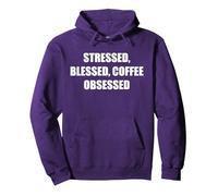 Stressed, Blessed, Coffee Obsessed Pullover Hoodie, Adult Unisex, Purple, M