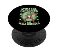 Stressed Depressed But Well Dressed Funny Frog Adult Humor PopSockets Adhesive PopGrip