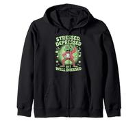 Stressed Depressed But Well Dressed Funny Frog Adult Humor Zip Hoodie