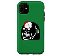 Stressed Skeleton Drinking Coffee Santa Hat Funny Christmas Case for iPhone 11