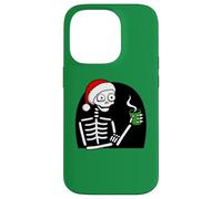 Stressed Skeleton Drinking Coffee Santa Hat Funny Christmas Case for iPhone 14 Pro