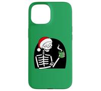 Stressed Skeleton Drinking Coffee Santa Hat Funny Christmas Case for iPhone 15