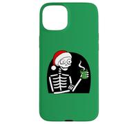 Stressed Skeleton Drinking Coffee Santa Hat Funny Christmas Case for iPhone 15 Plus