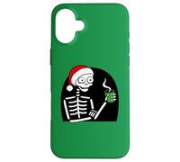 Stressed Skeleton Drinking Coffee Santa Hat Funny Christmas Case for iPhone 16 Plus