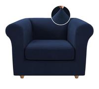 Stretch 2-Piece Sofa Cover Set for 1-Cush Chesterfield Armchair - Pet-Friendly Easy Install Thick Fabric (Navy) - Slipcover with Base & Seat Cover