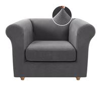 Stretch 2-Piece Sofa Cover Set for Chesterfield Armchair - Pet-Friendly Fabric Easy Install Includes Base & Seat Cover Grey