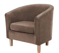 Stretch Armchair Covers Soft Velvet with Elastic Bottom Barrel Chair Cover 2 Piece Washable Furniture Protector for Living Room Bedroom Arm Chair Couch -Khaki