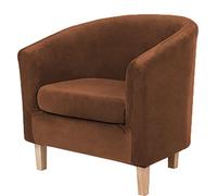 Stretch Armchair Covers Soft Velvet with Elastic Bottom Barrel Chair Cover 2 Piece Washable Furniture Protector for Living Room Bedroom Arm Chair Couch -Coffee