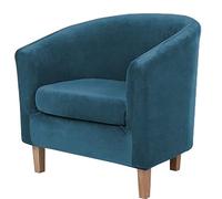 Stretch Armchair Covers Soft Velvet with Elastic Bottom Barrel Chair Cover 2 Piece Washable Furniture Protector for Living Room Bedroom Arm Chair Couch -Blue