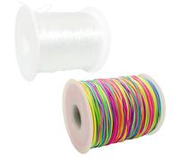 Stretch Bead Cord,Elastic Bracelet String,0.8mm Clear Beading Cord and 1mm Rainbow Elastic Cord,Jewelry Making,Bracelet Making and Beading Supplies (2 Rolls, Each 328ft)