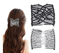 Stretch Beaded Hair Combs,Magic Crystal Beads Slides,Elastic Pearls Double Combs Vintage Double Slide Clips DIY Hair Accessories for Women 2PCS