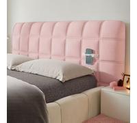 Stretch Bed Headboard Slipcover, Velvet Cover with Cotton Filling for Full/King/Queen Size Beds, Bedroom Decoration - Black, 100cm (Pink 140cm)