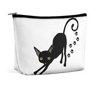 Stretch Black Cat Scratch Makeup Bag Footprint Trace Travel Makeup Bag,PU Leather Makeup Pouch,Cosmetic Bag for Purse,Portable Toiletry Bag,Indoor Makeup Bags for Women